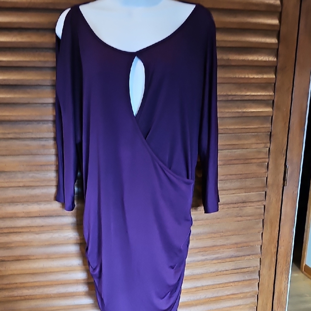 Women's Plum Long-Sleeve Drape Front Dress with Keyhole